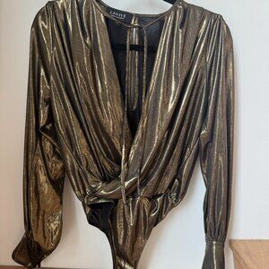 LAHIVE Metallic Gold Bodysuit Blouse Size XS
